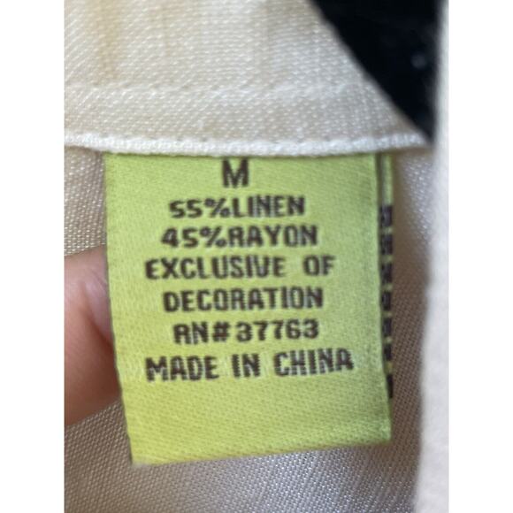 Cubavera Ivory Linen Rayon Brown Embroidery Floral Pattern Decor Size M - Picture 11 of 11